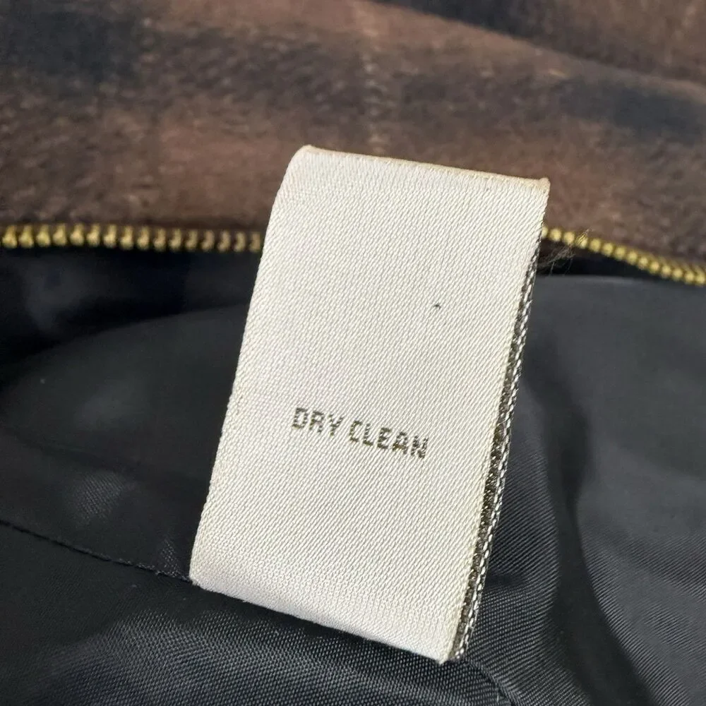 Ruff Hewn Full Zip Jacket Wool Blend Elbow Patch Womens L Brown Plaid Zip Pocket - Picture 13 of 13